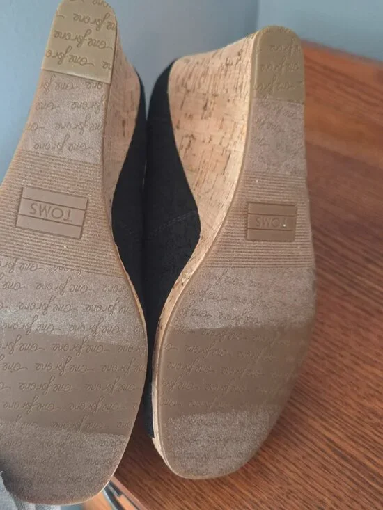 Toms Open Toe Espadrille Wedge Heels Black Size 7.5 - Picture 7 of 7